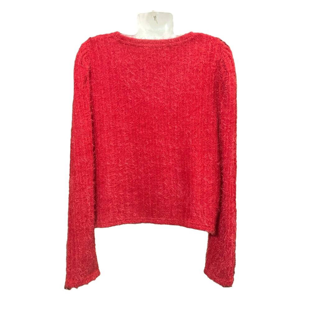 LoveTrend New York Women's Red Feathered Yarn Puff Sleeve Crop Sweater | Size 2X - Picture 3 of 8